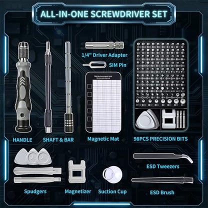 2-Pack Precision Screwdriver Set: 122 Magnetic Bits Electronics Repair Kit for Office Equipment Maintenance - Laptop, Computer & Peripherals, Bulk Supply for Repair Store, IT Departments, Business Use - color: Gray-2pack