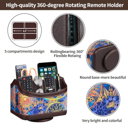 PU Leather 360° Rotatable Remote Control Holder,Nightstand TV Remote Caddy - color: Datura