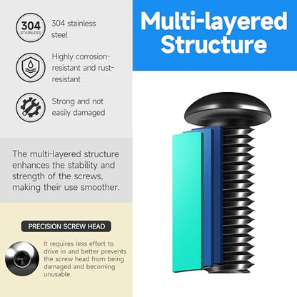 1/4-20 Socket Cap Screws, 1/4 x 1" Stainless Steel 304, Black Oxide, 80 Pieces (20 Sets) - size: 1/4" x 1"