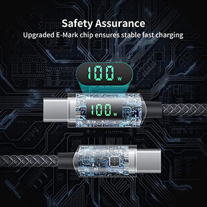 SOOPII 100W USB C Cable with LED Display,Nylon Braided,Black [6.6FT,2Pack] - color: Black, size: 6.6 Feet (2-Pack) 100W