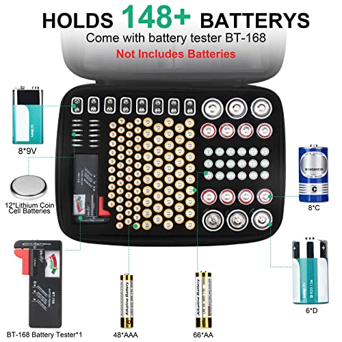 Battery Storage Organiser, Battery Storage Box Hard Case Holds 148