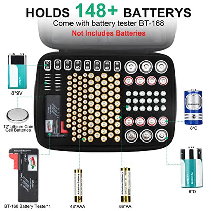 Battery Storage Organiser, Battery Storage Box Hard Case Holds 148