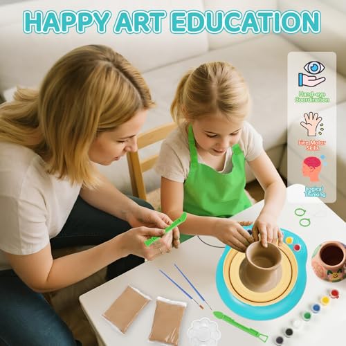 Pottery Wheel for Kids, Complete Kit with Air-Dry Clay, Ages 8-12 - color: Blue