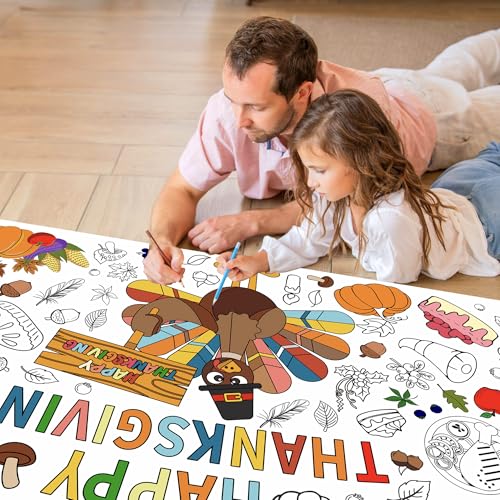Thanksgiving Coloring Paper Tablecloth, 30 x 72 Inch - color: Thanksgiving