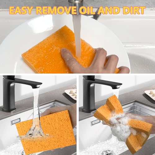 Cellulose Sponges, Large Size 4" x 6" x 1" - Heavy Duty Scrub Kitchen Sponge, Clean Tough Messes Without Scratching Kitchen Cleaning Pads, Pop Up Eco DIY (6 Pack), Yellow - color: Yellow