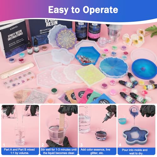 KISREL Epoxy Resin Kit for Beginners, 32oz Resin Kit with Coaster Molds - size: 32oz kit