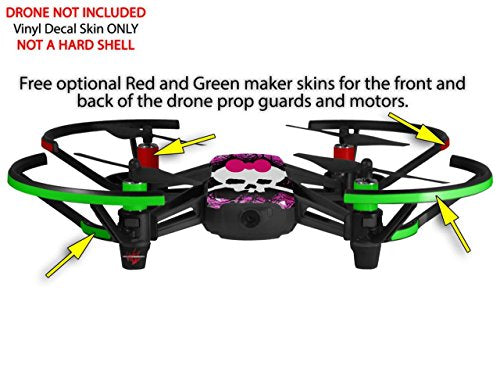 Skin Decal Wrap 2 Pack Compatible with DJI Ryze Tello Pink Diamond Skull Drone NOT Included