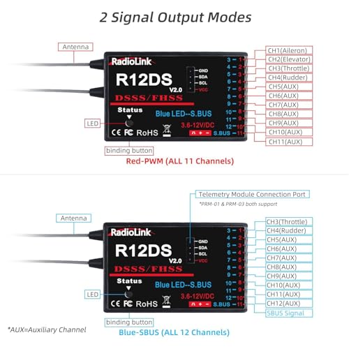 Radiolink AT10II 12CH 2.4G RC Transmitter and Receiver R12DS for Airplane - color: Orange