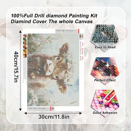 YULIDECO Highland Cow Diamond Art,Flowers Animals Diamond Art Kits for Adults,DIY Full Round Drill Diamond Painting DIY Gift,Home Wall Art Diamond Painting Kit(16x12 Inch) - color: DP03716