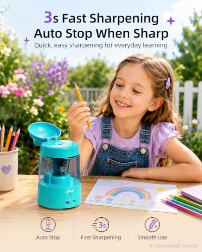 ZMOL Blue Bunny Electric Pencil Sharpener, 6-8mm, Rechargeable, Stickers - color: Blue