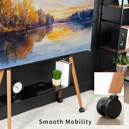 VIVO Rolling Artistic 43 to 75 inch LED LCD Screen Mobile Studio TV Easel Stand, Wood Accessory Shelf, Adjustable TV Mount with 4 Walnut Legs, Black Frame, STAND-TV75R - color: Walnut
