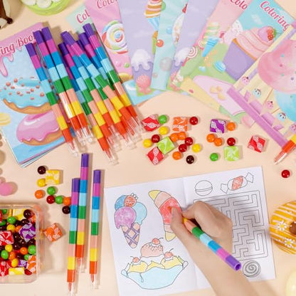 BenLouis 24 Sweet Mini Coloring Books with 24 Crayons for Kids Bulk - style: Candyland
