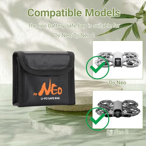 Lipo Battery Storage Bag Fireproof Explosionproof Bags for DJI Neo/Neo 2, Safe Lithium Battery Bag for Drone Batteries