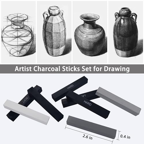 24 Pcs Compressed Charcoal Sticks and 6 Pcs Willow Charcoal Sticks, 9-12 MM Jumbo Willow Charcoal Pencils