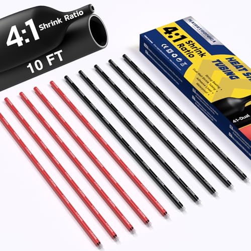 haisstronica 10Ft 4:1 Heat Shrink Tubing Kit 1/8" Black/Red - color: Black & Red, size: 1/8"