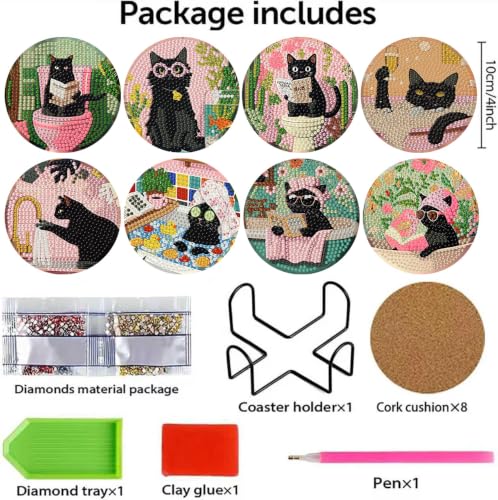 8 Pcs Cat Diamond Art Coasters Kit for Adults 4X4 Inch - color: Cat-1
