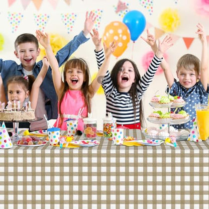3Pcs Brown Gingham Tablecloths, Checkered Party Table Covers 54x108 In - color: Khaki and White