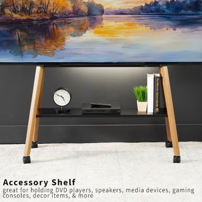 VIVO Rolling Artistic 43 to 75 inch LED LCD Screen Mobile Studio TV Easel Stand, Wood Accessory Shelf, Adjustable TV Mount with 4 Walnut Legs, Black Frame, STAND-TV75R - color: Walnut