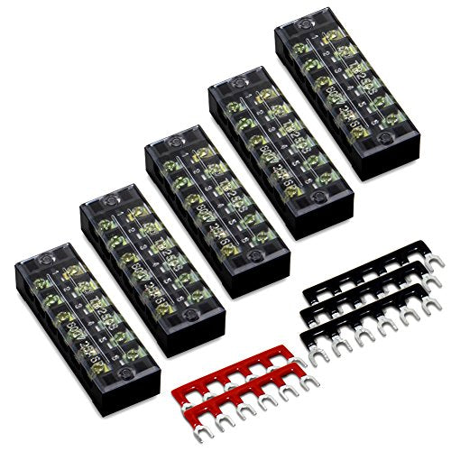 Terminal Block, 6 Circuits 600V 25A Dual Row Screw Terminal Strip, 5 Sets - size: 25A 6P+5pcs Jumpers
