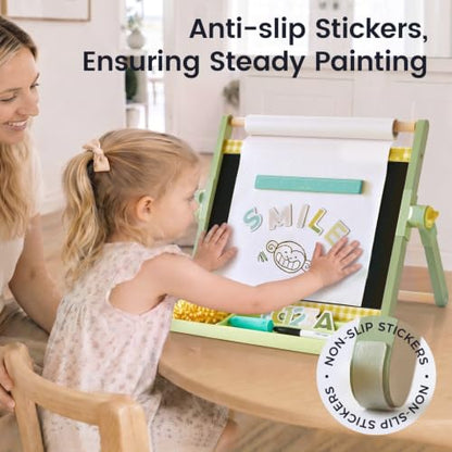 Tiny Land Tabletop Kids Art Easel, 5-Level Magnetic Drawing Board - color: Green