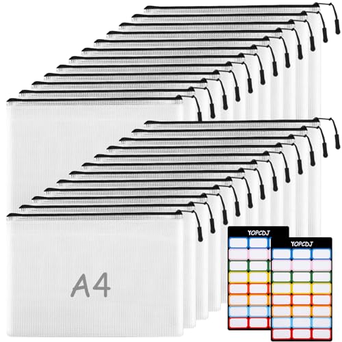 24pcs A4 Mesh Zipper Pouch File Bags, Black Reusable Zipper Bags for Organizing Storage, Waterproof Puzzle Bag, Zipper File Bags for Board Game Storage and School Office Supplies - color: Black, size: A4