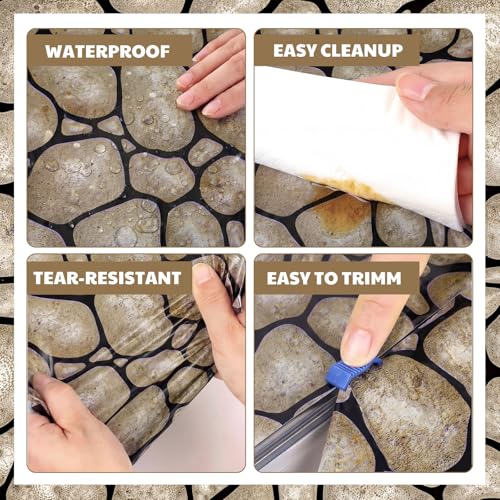 Oudain 54 Inch x 100 ft Cobblestone Rock Stone Tablecloth Roll Cutter Box - style: Rock Stone