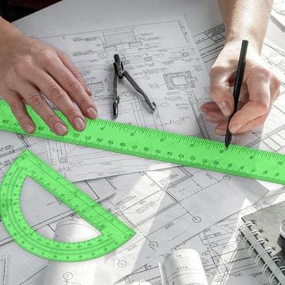 2 Packs 12 Inch Clear Ruler and 6 Inch Protractor Set,Green - color: Green