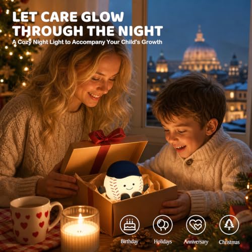 Baseball Night Light Gifts, RGB Kids Baseball Lamp Touch Control - color: Baseball