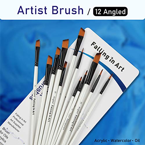 Falling in Art 12 PCS Professional Angled Paint Brushes Set - style: 12 Pcs Angled
