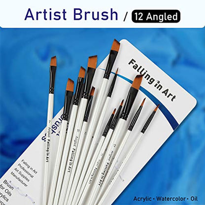 Falling in Art 12 PCS Professional Angled Paint Brushes Set - style: 12 Pcs Angled