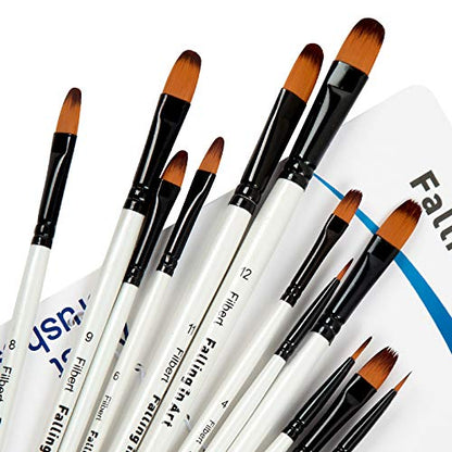 Falling in Art 12 PCS Professional Filbert Paint Brushes Set - style: 12 Pcs Filbert