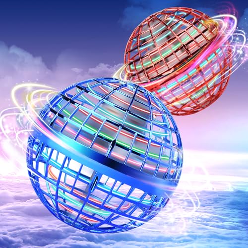 Vrainito Flying Orb Ball 2025 Upgrade, 2 Pack Hand-Controlled Flying Orb Toy, 360° Rotating Cosmic Globe Hover Ball for Kids (Blue + Red) - color: Blue + Red