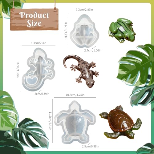 3Pcs 3D Reptile Silicone Molds - DIY Lizard Frog Turtle Resin Casting Mold - color: Frog Lizard Turtle Mold Set