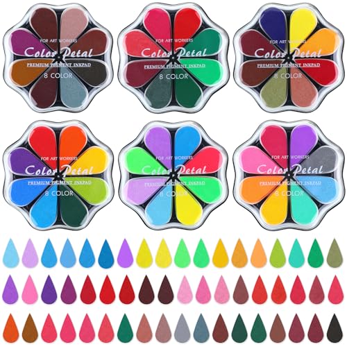 Jetec 6 Pack Petal Stamp Ink Pads for DIY Stamping, Classic 48 Colors - color: Classic 48 Colors