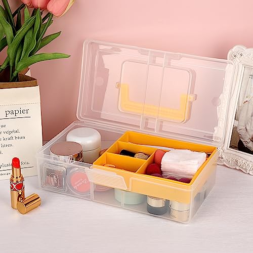 JUXYES Clear Art Craft Supply Storage Bin Sewing Box With Handle Lid - color: Yellow, size: 1 Pack