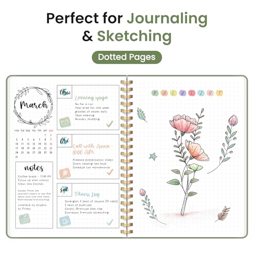 Taja Grid Spiral Notebook for Work, 5.7"x7.9" Spiral Dotted Grid Journal - color: A-Green, style: b-Dotted