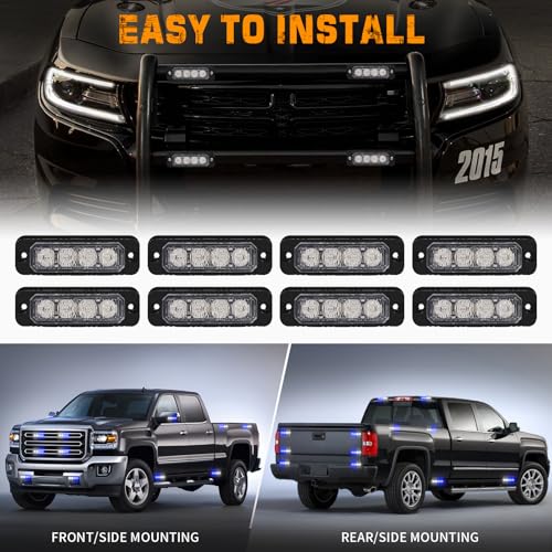 XRIDONSEN 8PCS Sync Truck Grill Strobe Lights 32 LED Grille Lights - color: Blue