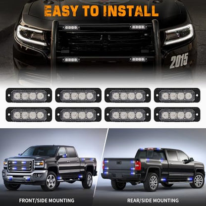 XRIDONSEN 8PCS Sync Truck Grill Strobe Lights 32 LED Grille Lights - color: Blue