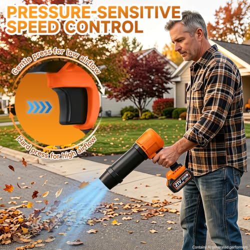 Leaf Blower Cordless Battery Charger, Electric Leaf Blower Cordless Powerful, Powerful Battery Powered Leaf Blower Powerful Brushless Motor High Speed Blowers Tool Orange