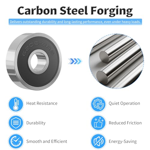 2 Pcs 6206-2RS Ball Bearings, Carbon Steel, 30x62x16mm - size: 6206-2RS 2Pcs