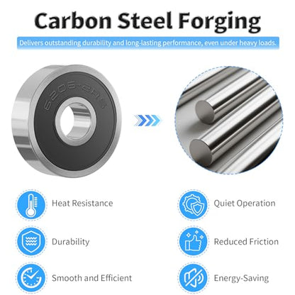 4 Pcs 626-2RS Ball Bearings, Carbon Steel, 6x19x6mm - size: 626-2RS 4Pcs