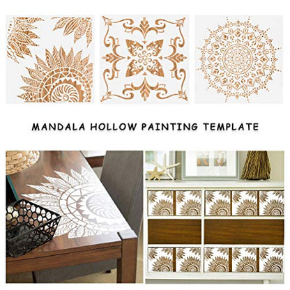 9 Pcs Mandala Stencils, 12x12 Inch Reusable Painting Template for DIY Craft - style: Large Mandala Stencils
