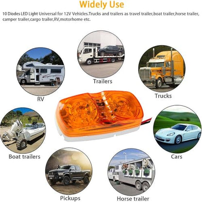 NEW SUN® Amber Trailer RV Marker Light, 10 High-intensity LED, 4x2, 12 Pcs - color: 12*Amber