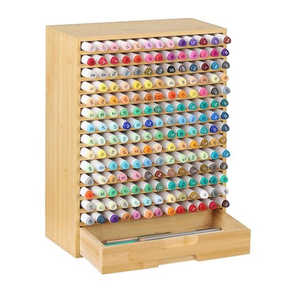 AUTOARK Natural Bamboo Marker Organizer with Drawer, AHK-065 - size: 182 Markers