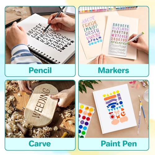 9Pcs Metal Letter Number Stencils,Reusable Alphabet Wood Burning Stencils