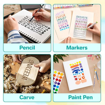 9Pcs Metal Letter Number Stencils,Reusable Alphabet Wood Burning Stencils