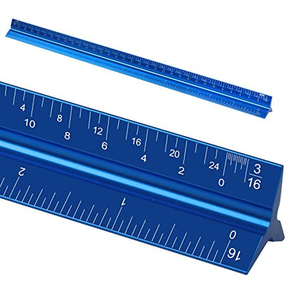 12" Architectural Scale Ruler, Aluminum Scale, Triangular Ruler, Scale Ruler for Blueprint Imperial Measurements for Architects Engineering Artists, Draftsman Drawing, Laser-Etched Markings.(Blue) - color: blue
