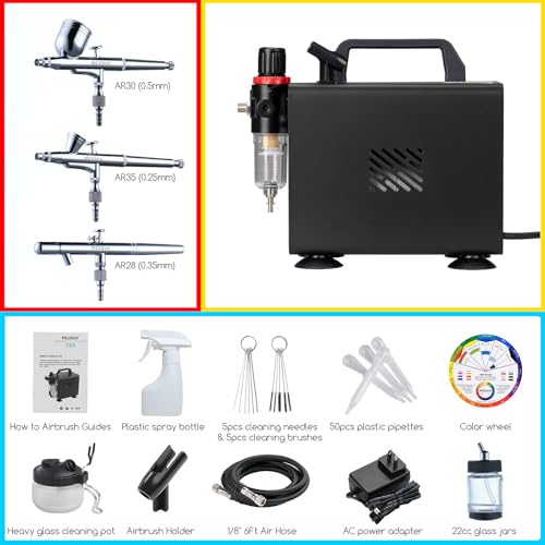 MEEDEN Airbrush Kit with Compressor: 24 Colors x 30ml Acrylic Spray Paint - color: Set - Black
