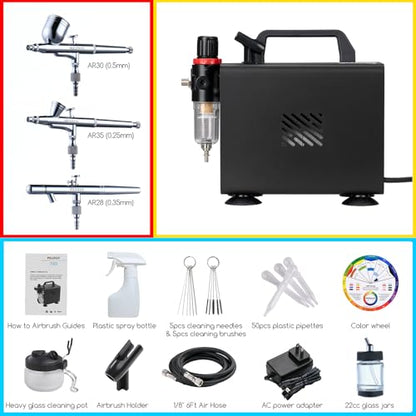 MEEDEN Airbrush Kit with Compressor: 24 Colors x 30ml Acrylic Spray Paint - color: Set - Black