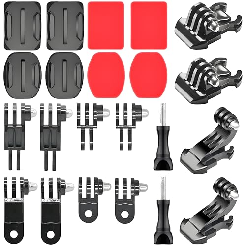 Universal Action Camera Accessory Kit, Curved & Flat Adhesive Sticky Mounts, Quick Release & J-Hook Buckle Mounts, 3-Way Pivot Arms and Thumb Screws